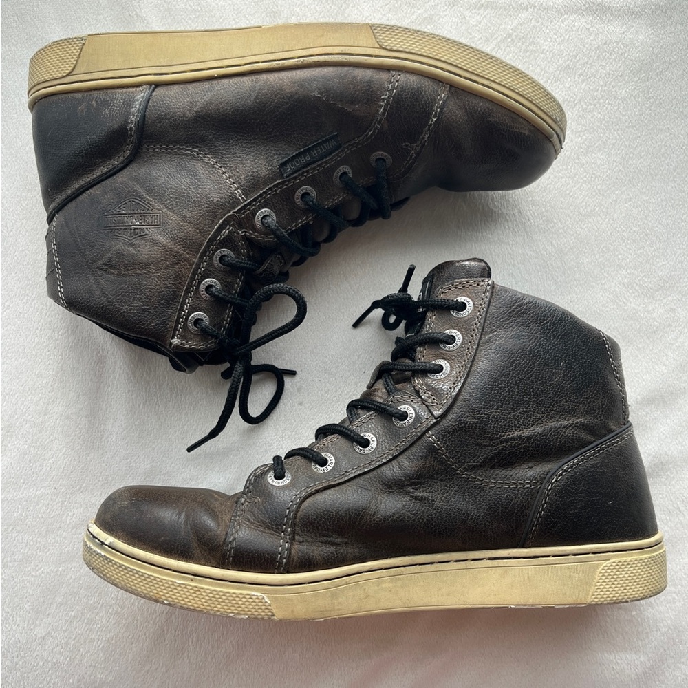 Harley-Davidson chocolate brown leather lace up boots mens 8.5 womens 10‎